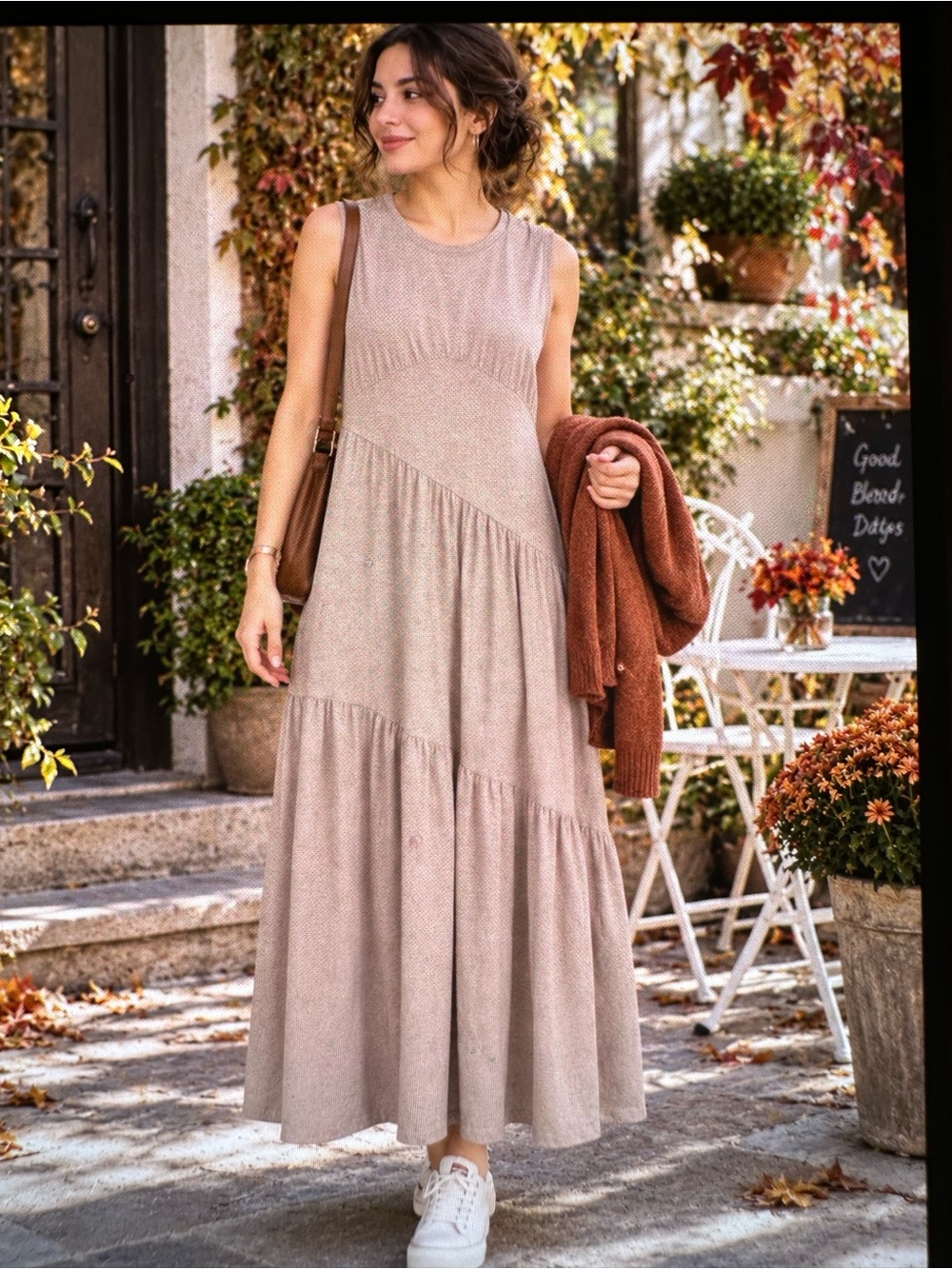 95% cotton Dkny Sleeveless Tiered Maxi Dress in Taupe - Brand:
